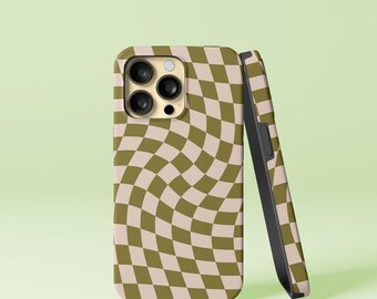 Check VI - Green Moss Twist Design iPhone 14 13 12 Pro Max Mini X Xs Xr SE Tough Case, Samsung Galaxy S20 S21 Ultra FE Plus Note 10 20 Cover