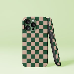Coque iPhone 14 13 12 Pro Max Mini X Xr SE Tough Motif Damier Vert et Blush Design, Coque Samsung Galaxy S20 Ultra FE Plus Note 10