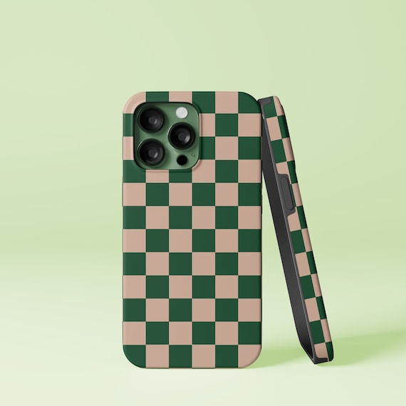 Checkerboard Pattern Green and Blush Design iPhone 14 13 12