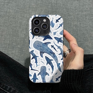 Blue Watercolor Shark Phone Case Cover for iPhone 16 15 14 13 12 Pro Max Case, Samsung Galaxy S25 S24 S23 S22 Ultra, MagSafe Case For iPhone