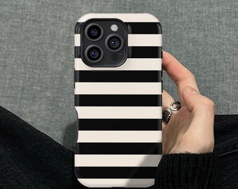 Black and White Stripes Design iPhone 17 16 15 14 13 12 Pro Max Mini X Tough Case, Samsung Galaxy S20 S21 S23 Ultra FE Plus Note 10 20 Cover