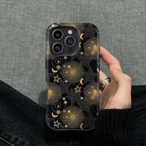 Starry Moon & Sun Design iPhone 16 15 14 13 12 11 Pro Max Mini X Xs Xr SE Tough Case, Samsung Galaxy S25 S24 S23 S22 S21 Ultra Cover