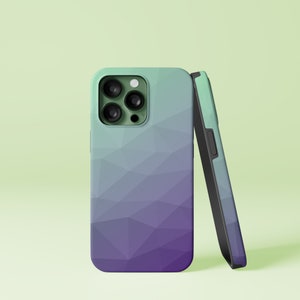 パープルグリーンオンブレグラデーション幾何学メッシュパターンデザインiPhone 14 13 12 Pro Xrタフケース、Samsung Galaxy S20 Ultra FE Plus Note 10カバー