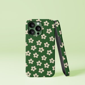 Forest Green Floral Design iPhone 14 13 12 11 Pro Max Mini X Xs Xr SE Tough Case, Samsung Galaxy S20 S21 S22 Ultra FE Plus Note 10 20 Cover