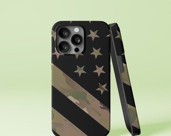 U.S. Flag Military Camouflage Design iPhone 14 13 12 8 Pro Max Mini X Xs Xr SE Tough Case, Samsung Galaxy S22 Ultra FE Plus Note 10 20 Cover