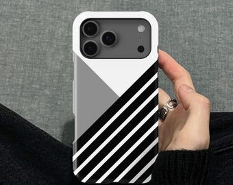 Black White Gray Design iPhone 17 16 15 14 13 12 11 8 7 Pro Max Mini X SE Tough Case, Samsung Galaxy S25 S26 Ultra FE Plus Note 10 20 Cover