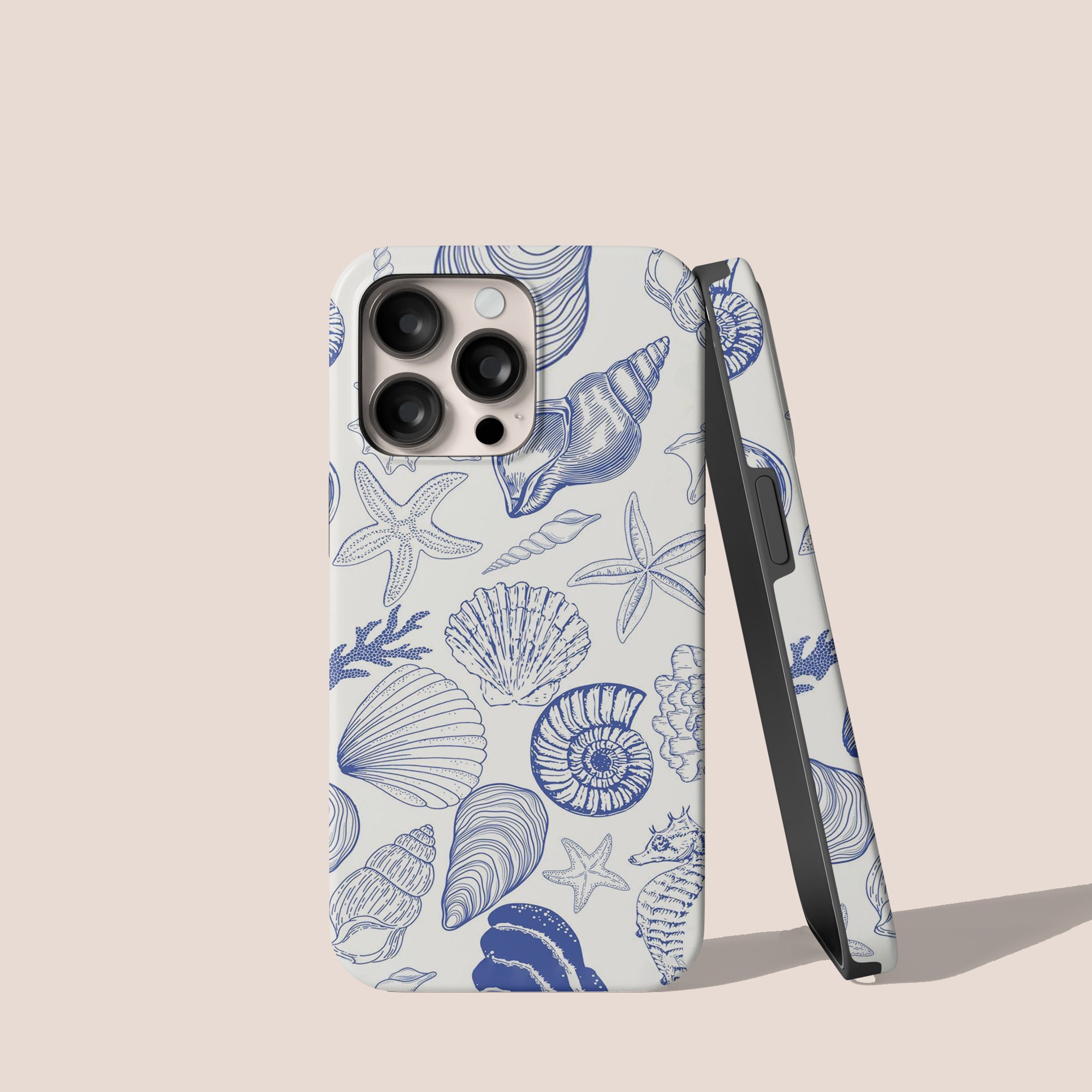 iPhone・スマホケース Shell Phone Case Magsafe Nautical Blue Seashell Design iPhone 15 14 13 12 11 Pro Plus