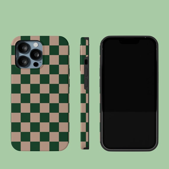 Checkerboard Pattern Green and Blush Design iPhone 14 13 12