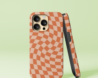 Checkered Orange Twist Design iPhone 14 13 12 Pro Max Mini X Xs Xr SE Tough Case, Samsung Galaxy S20 S21 S22 Ultra FE Plus Note 10 20 Cover