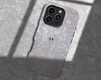 Funda rígida con diseño de vitral falso de fantasma espeluznante para iPhone 16, 15, 14, 13, 12 y 11 Pro Max SE, Samsung Galaxy S25, S24, S23 y S22 Ultra