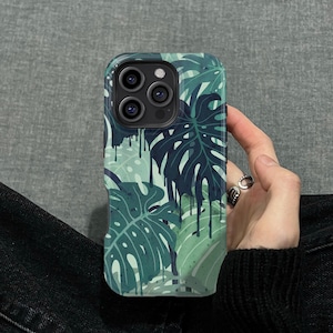 Tropical Monstera Leaf Design iPhone 16 15 14 13 12 11 Pro Max Mini X Xs Xr SE Tough Case, Samsung Galaxy S25 S24 S23 S22 S21 Ultra Cover