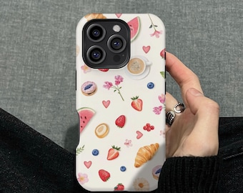 Whimsical Foodie Aesthetic Collage Phone Cover for iPhone 16 15 14 13 12 11 8 Pro Max Case, Samsung S25 S24 Ultra, MagSafe Case For iPhone