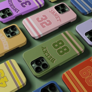 Monogram Jersey ontwerp telefoonhoesje, iPhone-hoesje personaliseren, iPhone 15 14 13 12 11 Pro Max, Samsung Galaxy S23 Ultra hoesje, MagSafe telefoonhoesje
