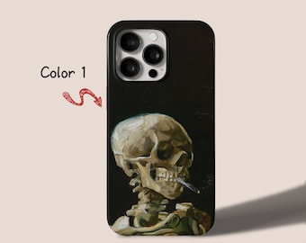Esqueleto de Van Gogh con diseño de cigarrillo encendido iPhone 14 13 12 11 8 7 Pro Max Xr Tough MagSafe Case, Samsung Galaxy S23 Ultra FE Plus Cover