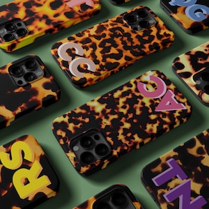 Gepersonaliseerde naam Initial Cover, Tortoise Pattern Cover iPhone 14 13 12 Pro Max, Samsung Galaxy S23 Ultra, iPhone 8+ X XR MagSafe Case