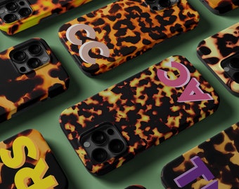 Personalized Name Initial Cover, Tortoise Pattern Cover  iPhone 14 13 12 Pro Max, Samsung Galaxy S23 Ultra , iPhone 8 Plus X XR MagSafe Case