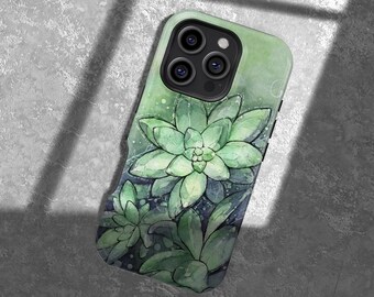 Custodia resistente con motivo succulento ad acquerello per iPhone 16, 15, 14, 13, 12, 11 Pro Max X, custodia per Samsung Galaxy S25, S24, S23 Ultra, custodia MagSafe per iPhone