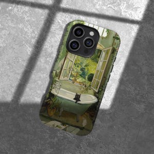 Black Cat in Sunlit Bathroom Design iPhone 16 15 14 13 12 11 Pro Max SE Tough Case, Samsung Galaxy S25 S24 S23 S22 Ultra Cover
