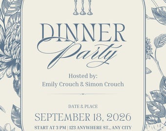 Elegant Dinner Party Invitation Template | Vintage Floral Dinner Invite | Editable Printable Dinner Party Invite | Digital Download