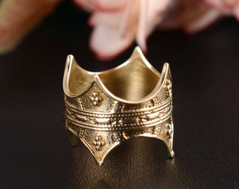 Banda de anillo de corona de oro, anillo de oro de banda de corona, anillo de corona de oro, anillo de corona de princesa, anillo de apilamiento, regalo único para ella, anillo de oro apilable