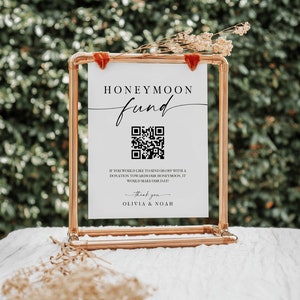 Honeymoon Fund Sign, Honeymoon QR Code Sign, Printable QR Code for Wedding, Honeymoon Fund Signs, editable digital download, minimalist