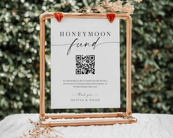 Cartello minimalista per il fondo luna di miele, codice QR per matrimonio (download digitale)
