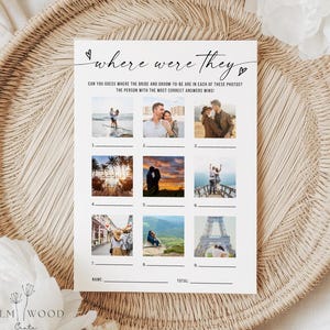 Where Were They Bridal Shower Game, Minimalist Photo Guessing Game Card, Printable Couples Shower Game, Canva Editable Download 5x7 8x10