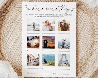 Where Were They Bridal Shower Game, Minimalist Photo Guessing Game Card, Printable Couples Shower Game, Canva Editable Download 5x7 8x10
