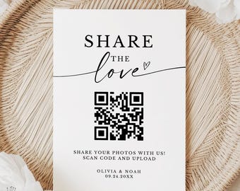 Share The Love QR Code Wedding Card, Modern Minimalist Wedding Photo Card, Capture the Love Card, Printable Share the Love, Canva Editable