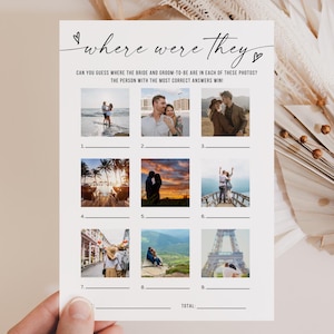 Var var de möhippa-spel, minimalistiskt gissningsspel med foto, utskrivbart parduschspel, redigerbart Canva-kort för nedladdning 5x7 8x10