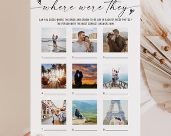 Where Were They Bridal Shower Game, Minimalist Photo Guessing Game Card, Printable Couples Shower Game, Canva Editable Download 5x7 8x10