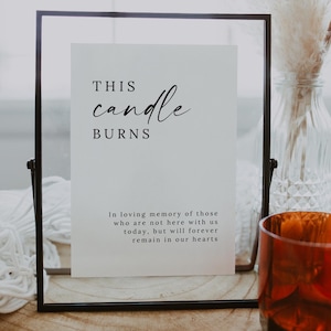 This Candle Burns Memorial Sign, In Loving Memory Sign Template, Minimalist Modern In Memory Sign, Wedding Memorial Candle Table Sign, Canva