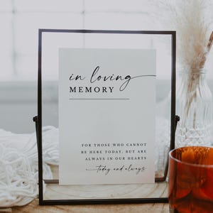 Letrero de boda con "In Loving Memory", plantilla de letrero conmemorativo de boda, boda de parientes perdidos, hoy y siempre, mesa conmemorativa, Canva editable para hacer uno mismo