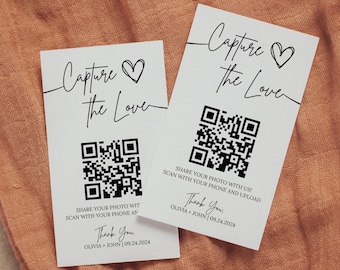 Capture The Love QR Code Wedding Card, Modern Minimalist Wedding Photo Card, Capture the Love Card, Printable Share the Love, Editable Cards