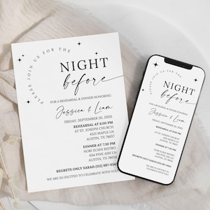 Electronic Rehearsal Dinner Invitation Template, Digital Rehearsal Dinner Invite, The Night Before Wedding Invitation, Canva Editable