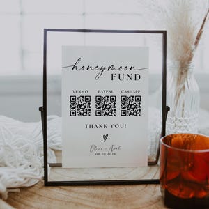 Honeymoon Fund Sign, Honeymoon QR Code Sign, Printable QR Code for Wedding, Honeymoon Fund Signs, editable digital download, minimalist