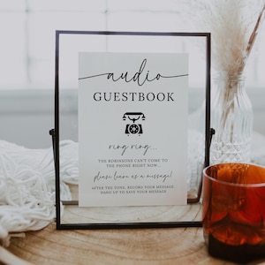 Audio Guestbook Sign, Wedding Guest Book Sign Template, Wedding Leave A Message, Newlyweds Can't Come to the Phone, Editable Canva Download