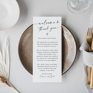 Minimalist Thank You Place Card Template, Thank You Napkin Note, Printable Thank You, Place Setting Thank You, Editable Canva, Wedding Table