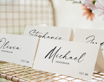 Modern Wedding Place Card Template, Minimalist Name Cards, Script Table Place Name Card Seating, DIY Canva Editable