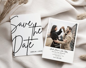 Modern Minimal Save the Date Template, Save The Date With Photo, Editable Wedding Save The Date Template, Save The Date Digital Download,