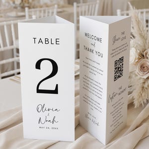 Wedding Trifold Table Number, Minimalist Wedding Table Numbers (Canva Editable Template)