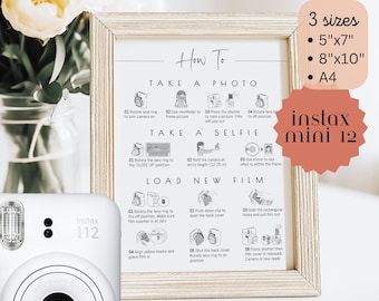 Instax Mini 12 Instructions Sign, Instant Downloadable 8x10 5x7 A4, Photo Guestbook Sign, How to Load New Film, Wedding Guest Book