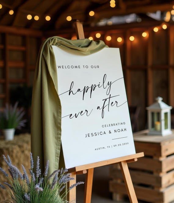 Minimalist Wedding Welcome Sign Template, Happily Ever After Wedding Sign, Modern Wedding Reception Welcome Sign, Canva Editable Template
