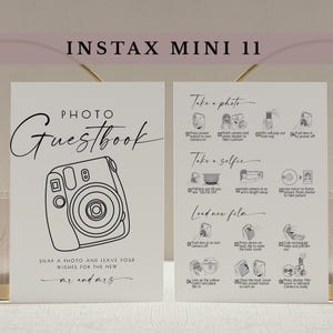 Placa de livro de visitas com fotos, Instax Mini 11, placa de livro de visitas Polaroid, como carregar um novo filme, instruções da câmera, livro de visitas do casamento, minimalista