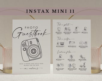 Photo Guestbook Sign, Instax Mini 11, Polaroid Guest Book Sign, how to load new film, camera instructions, wedding guest book, minimalist