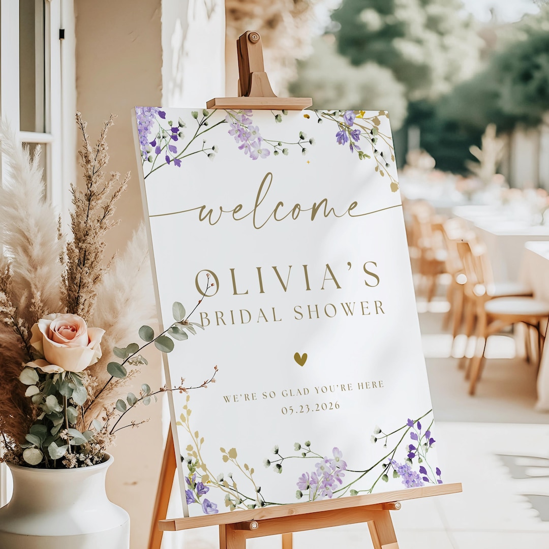 PRINTED + SHIPPED Purple Wildflower Bridal Shower Welcome Sign - Etsy