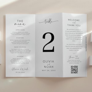 Wedding Trifold Table Number, Minimalist Wedding Table Numbers, Dinner Menu, Tri-fold Thank You Card, Triangle Table Stand, Canva Template image 3