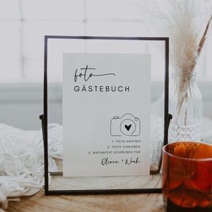 Foto Gästebuch Schild, Photo Guestbook Sign German, Deutsch Schild, German Wedding Sign, Instax Mini Guestbook, Editable Canva Download image 2