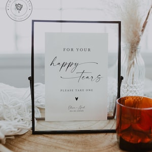 Cartello per matrimonio Happy Tears, Cartello minimalista moderno Happy Tears per matrimonio, Cartello per fazzoletti da matrimonio, Modello modificabile Canva, 5x7 8x10 A5 A4