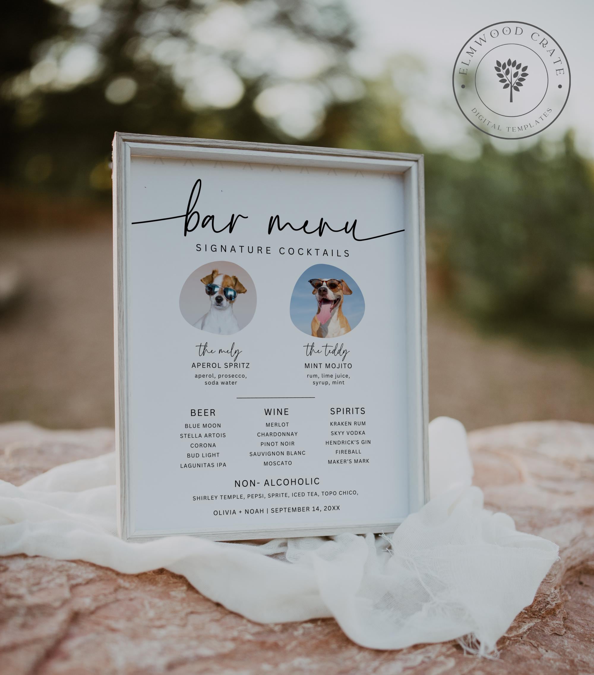 Pet Signature Cocktail Sign Template, Dog Signature Drinks Sign, Minimalist Wedding Bar Menu, Dog Signature Cocktails Sign, Canva Editable